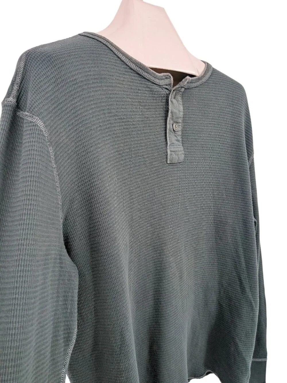 J.Crew Waffle Knit Henley Thermal Long Sleeve Minimalist Outdoor Workwear XLarge